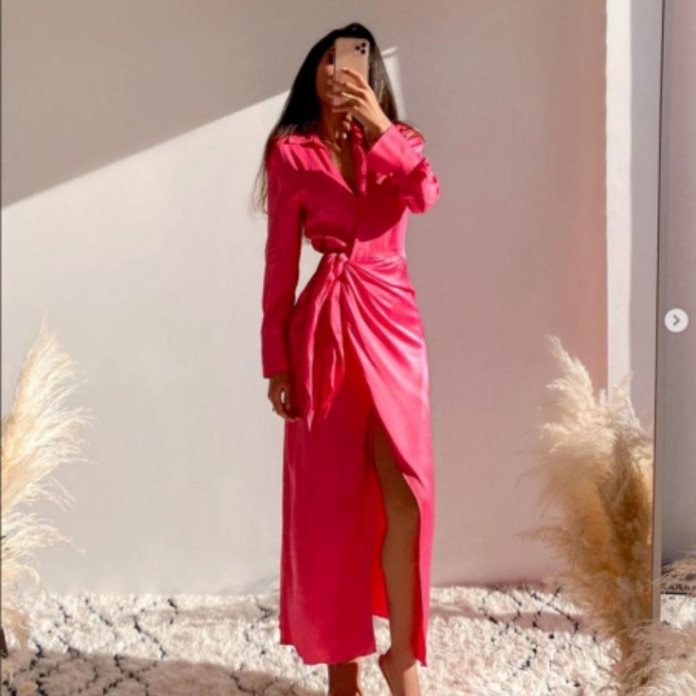 ZARA PINK WRAP SHIRT MAXI DRESS